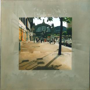 Bahnhofsvorplatz<br>Acryl auf Leinwand., 100 x 100, 2002, Dieter Mulch