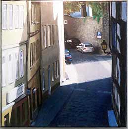 Dieter Mulch: Schmiedgasse,  Acryl auf Leinwand, 40 x 40 cm, 2007